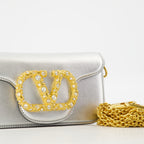 Bolsas de mão e de ombro Saco de Couro Lamé VLogo Valentino Garavani Prata Femme