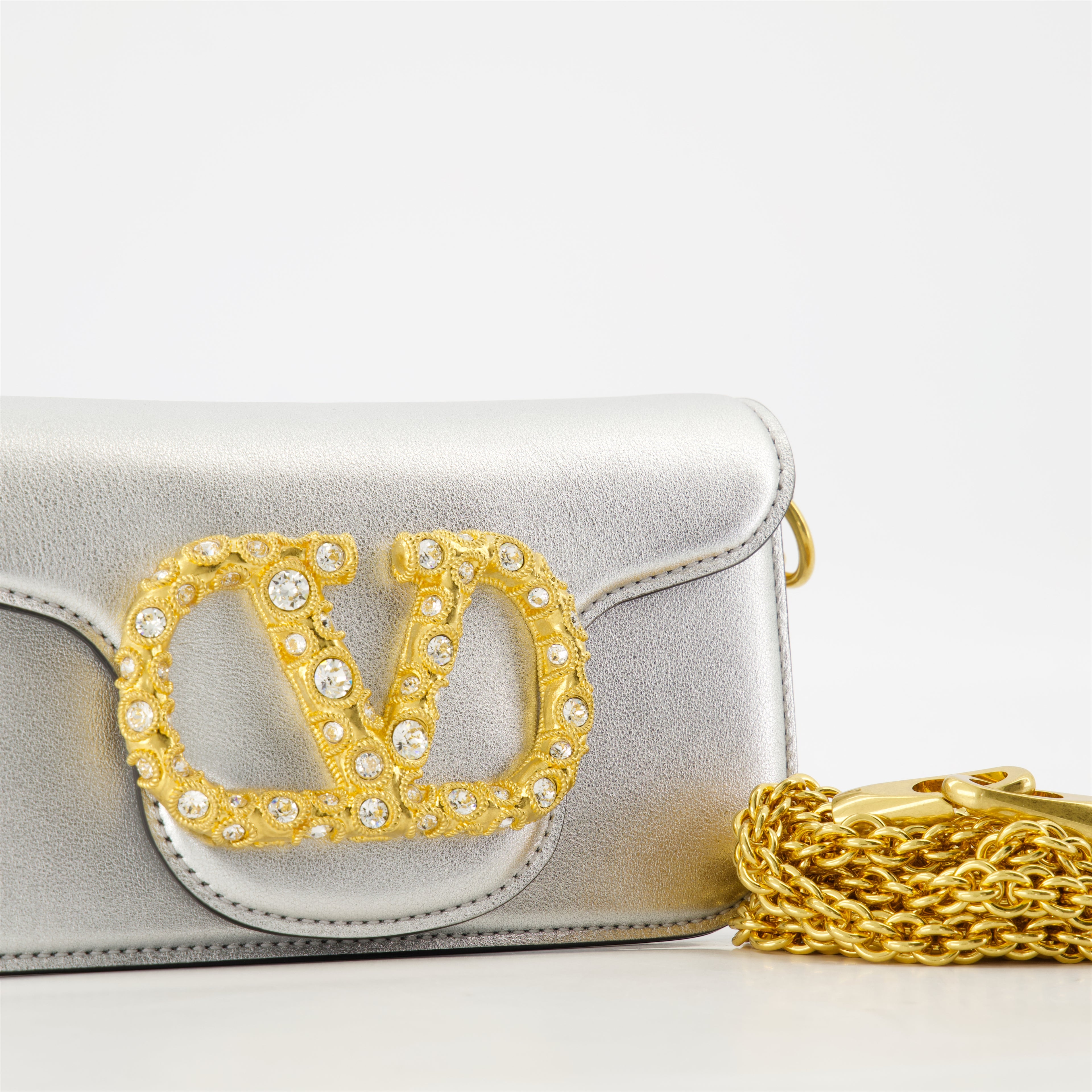 Bolsas de mão e de ombro Saco de Couro Lamé VLogo Valentino Garavani Prata Femme