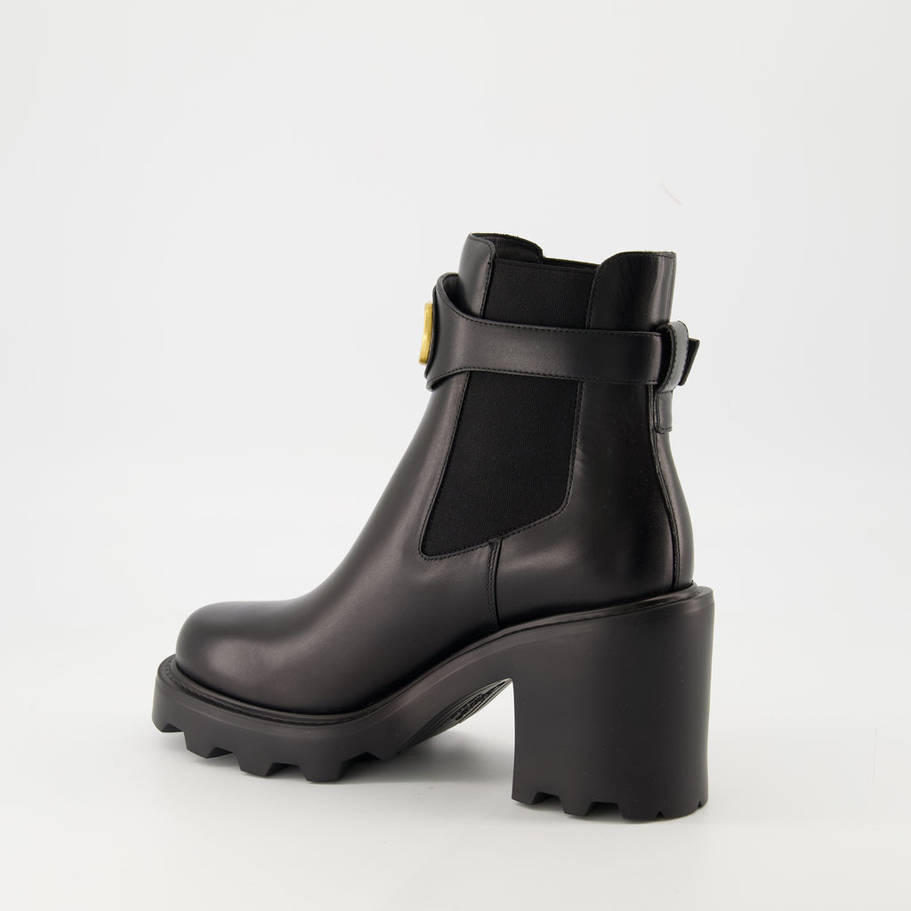 Bottines Beatle VLogo Black Leather Ankle Boots Valentino Garavani Noir Femme