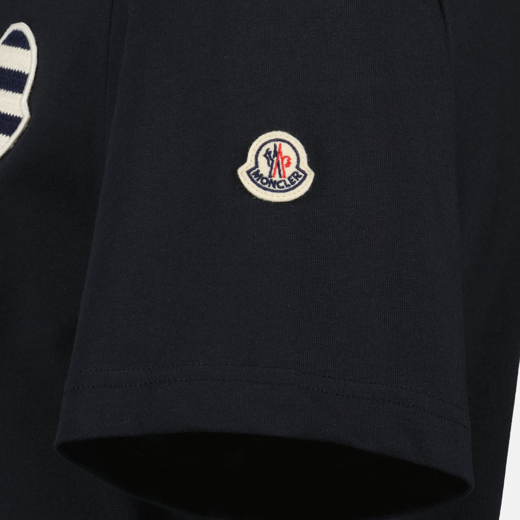 T-shirts Navy Gestreiftes Logo Baumwoll-T-Shirt Moncler Bleu foncé Homme