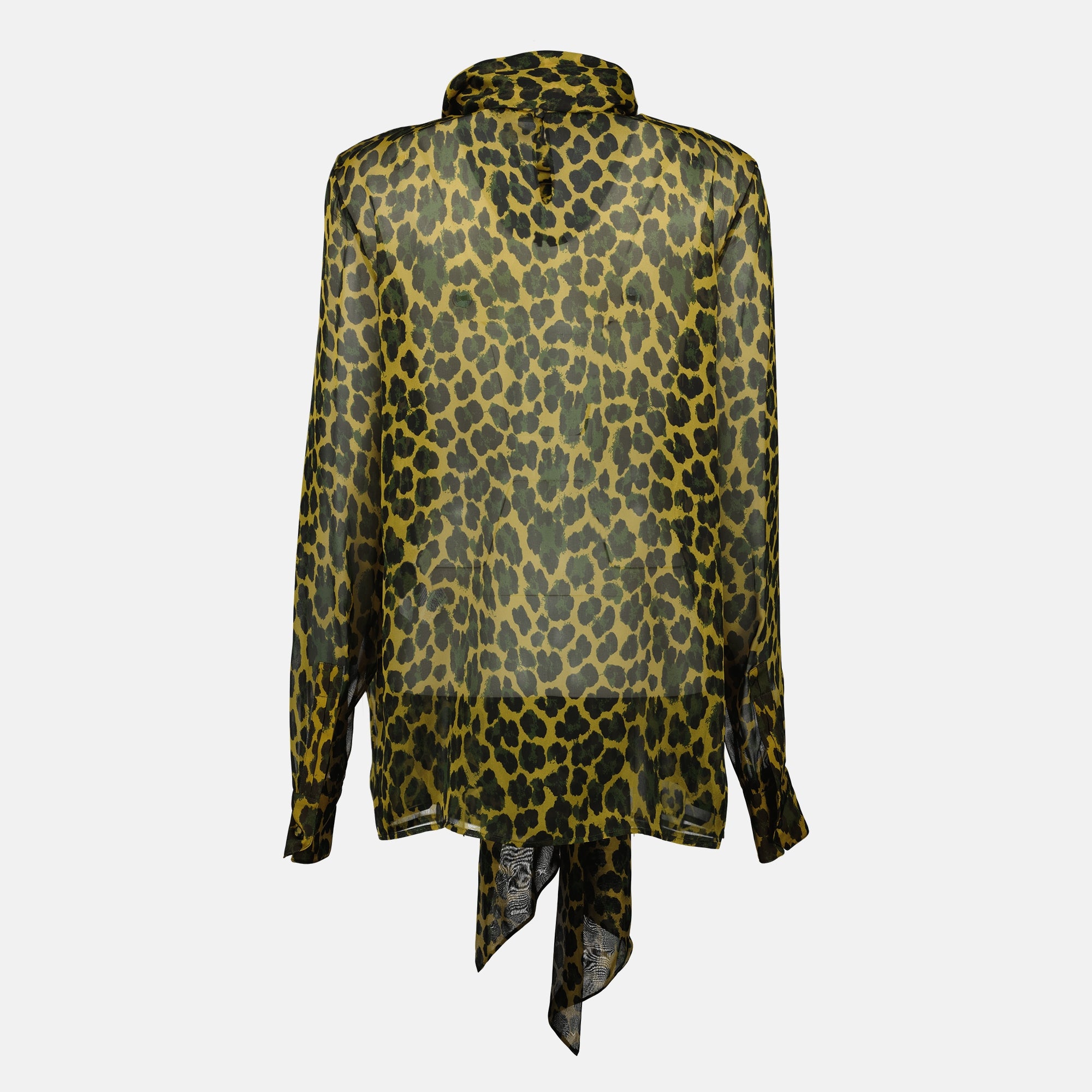 Image de l'article Blouse à col lavallière motif léopard de la marque Saint Laurent pour Femme - Saison Automne-Hiver 2025 - Vue de Dos