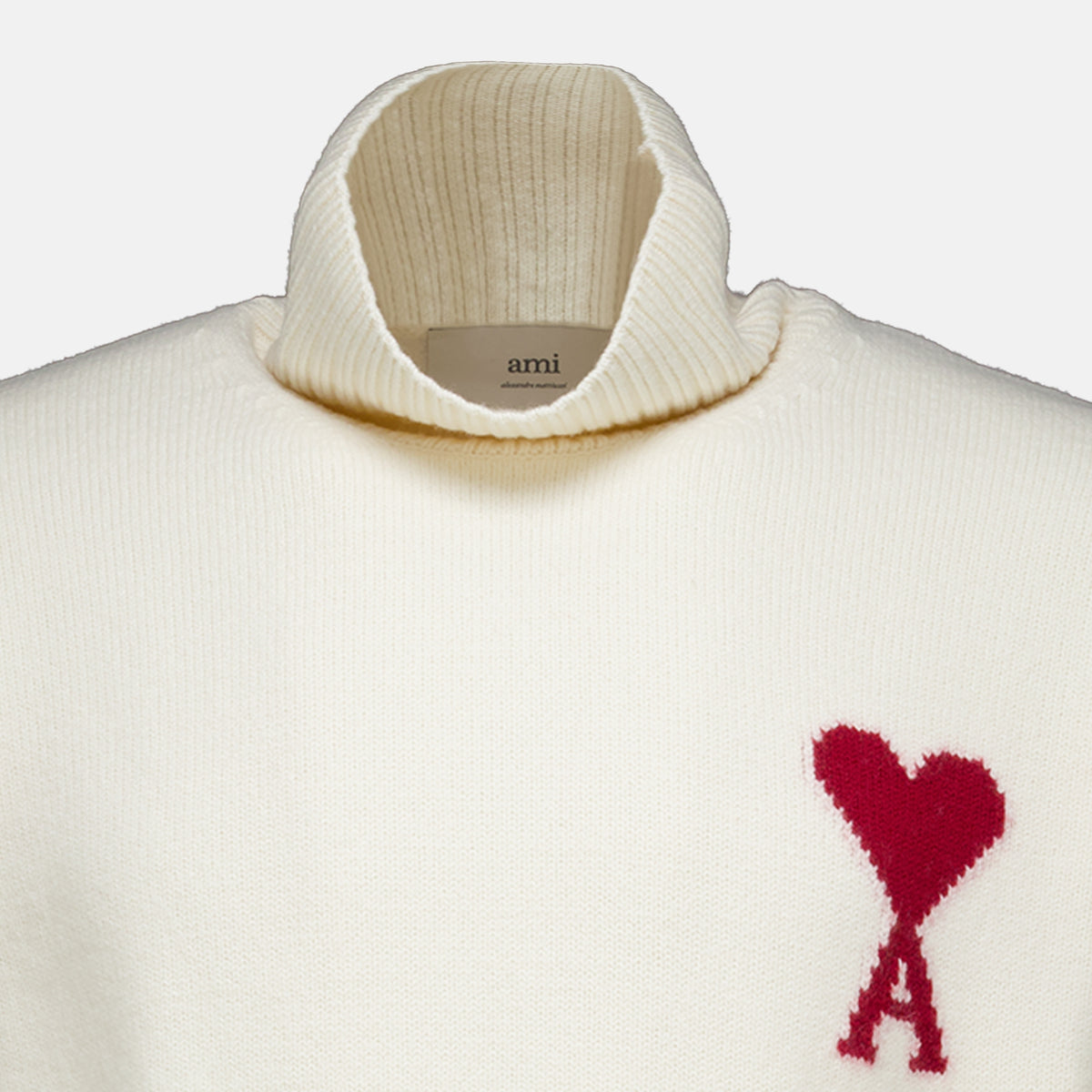 Maille AMI Herz Weißer Rollkragenpullover Ami PARIS Blanc Unisexe