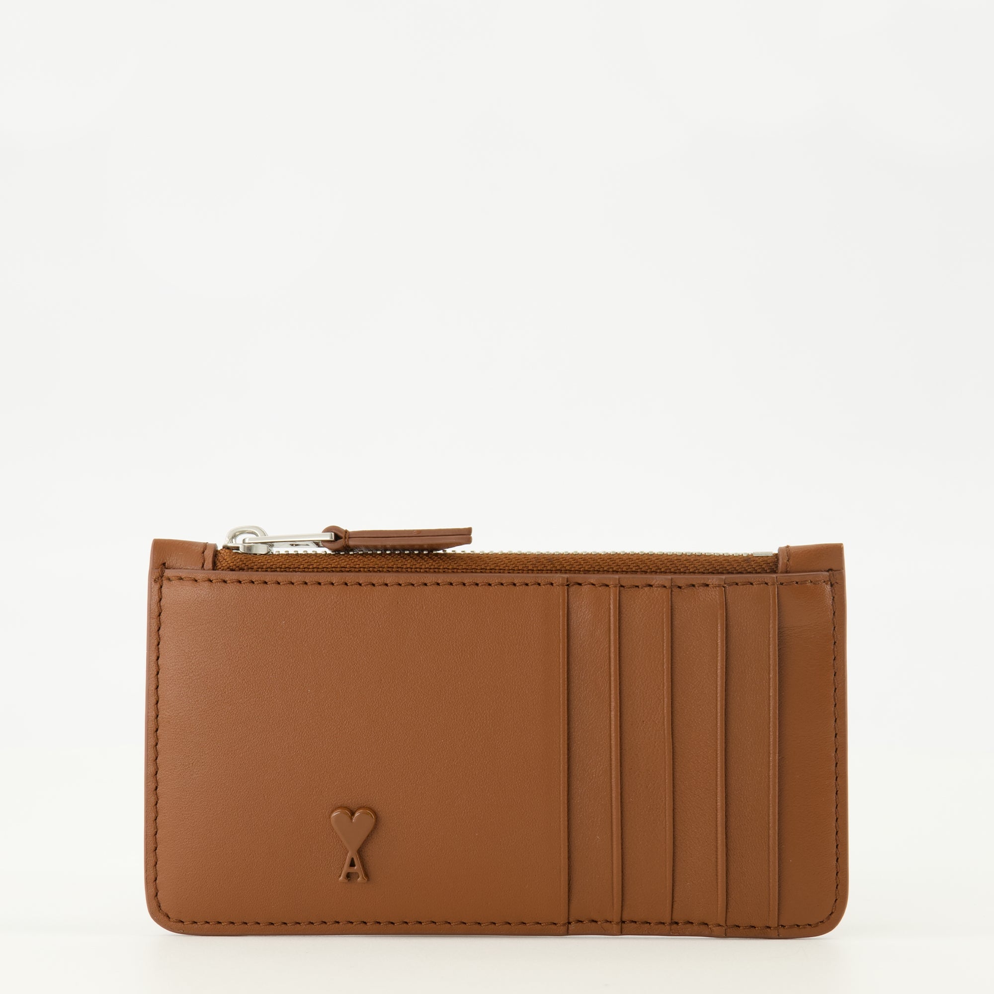 Image de l'article Portes-cartes zippé Ami de coeur marron de la marque Ami PARIS pour Unisex - Saison Printemps-Été 2026 - Vue de Face