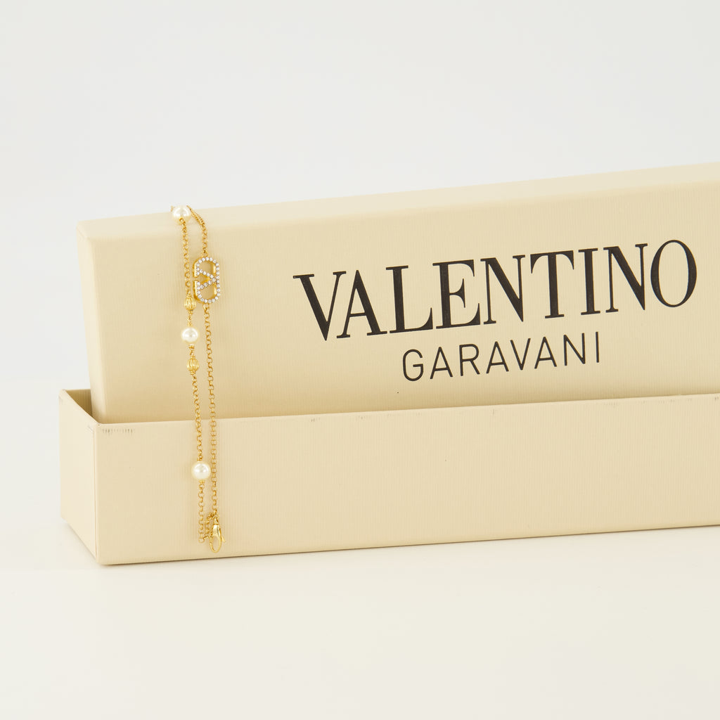 Bijoux VLogo-Armband mit Perlen und Swarovski®-Kristallen in Gold Valentino Garavani Doré Femme