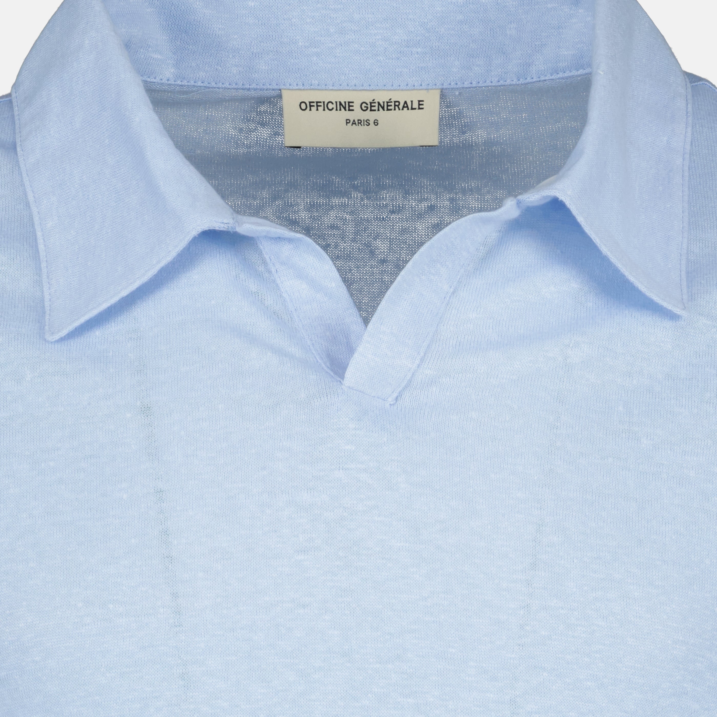 Image de l'article Polo Garment en lin bleu clair de la marque Officine Générale pour Homme - Saison Printemps-Été 2026 - Vue détaillée_1