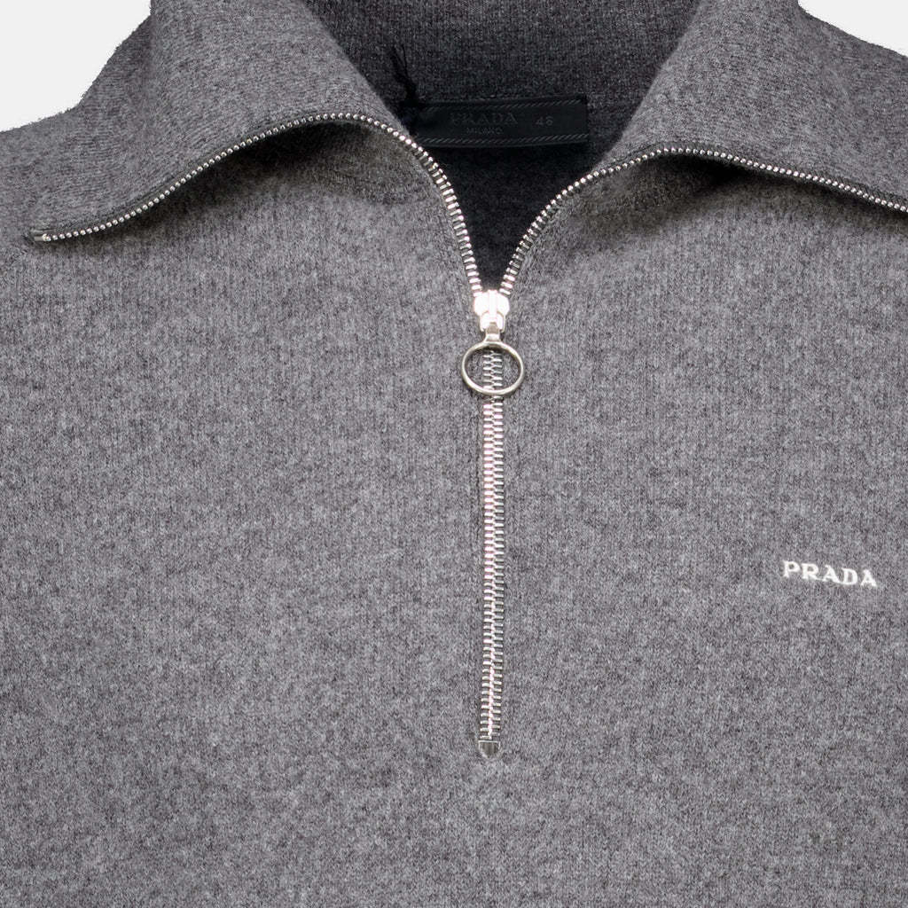 Maille Gray Wool and Cashmere Polo Prada Gris Homme