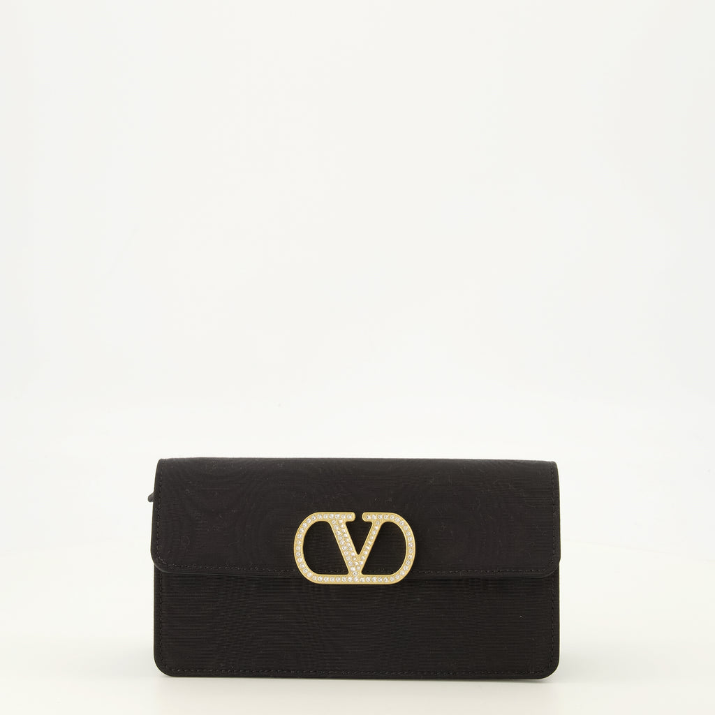 Petite maroquinerie VLogo Kettenbörse aus schwarzem Stoff Valentino Garavani Noir Femme