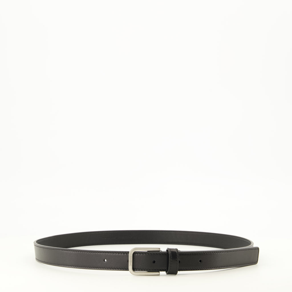Ceintures Cinturón de cuero negro liso de alta calidad Saint Laurent Noir Homme