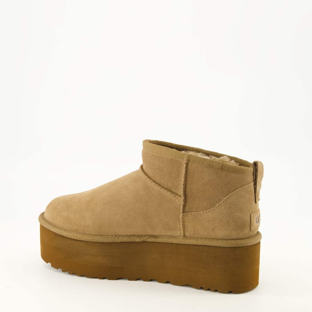 Bottines Botins Clássicos Ultra Mini com Plataforma Castanhos Ugg Marron Femme