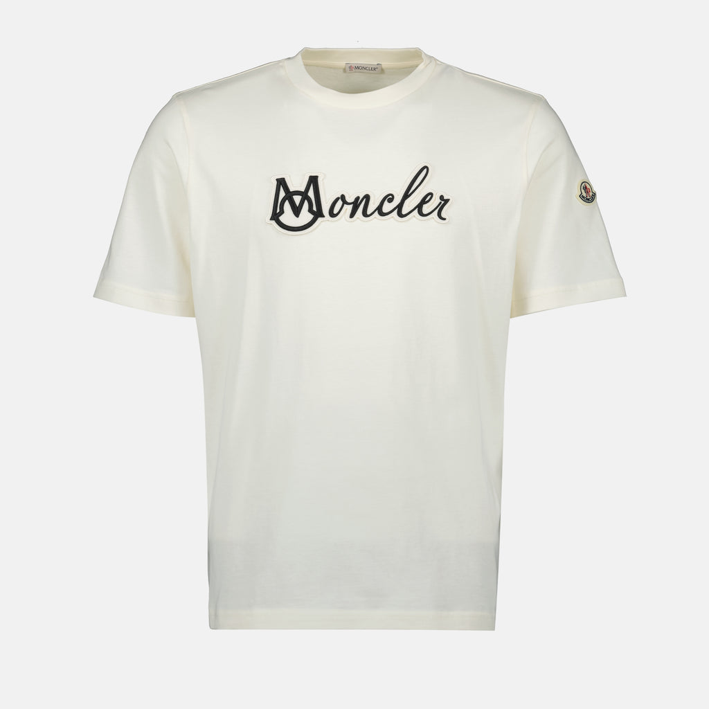 T-shirts T-shirt à logo brodé Moncler Blanc Homme