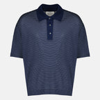 Immagine del polo in cotone blu navy a righe del marchio Ami PARIS per Unisex - Stagione Primavera-Estate 2026 - Vista Frontale