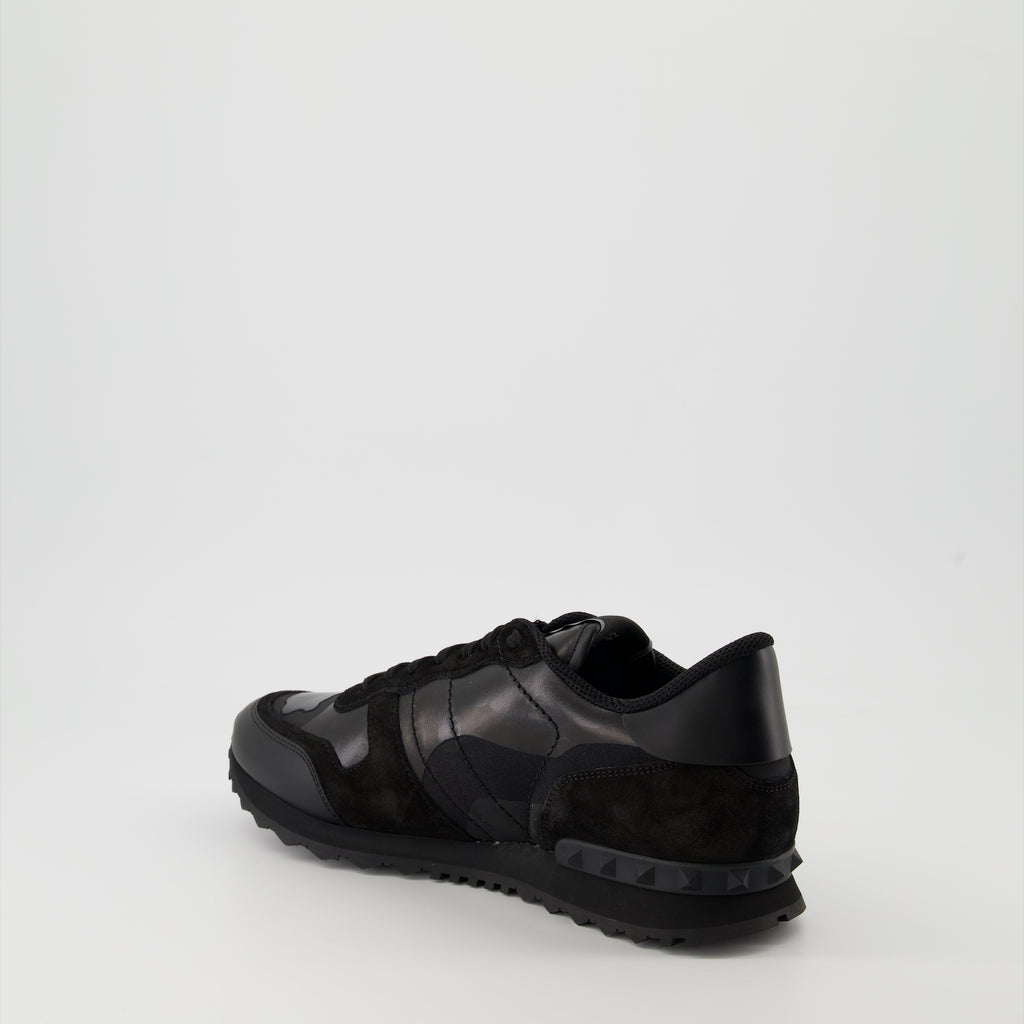 Baskets Zapatillas Rockrunner Camuflaje Negros en Tela y Nappa Valentino Garavani Noir Homme