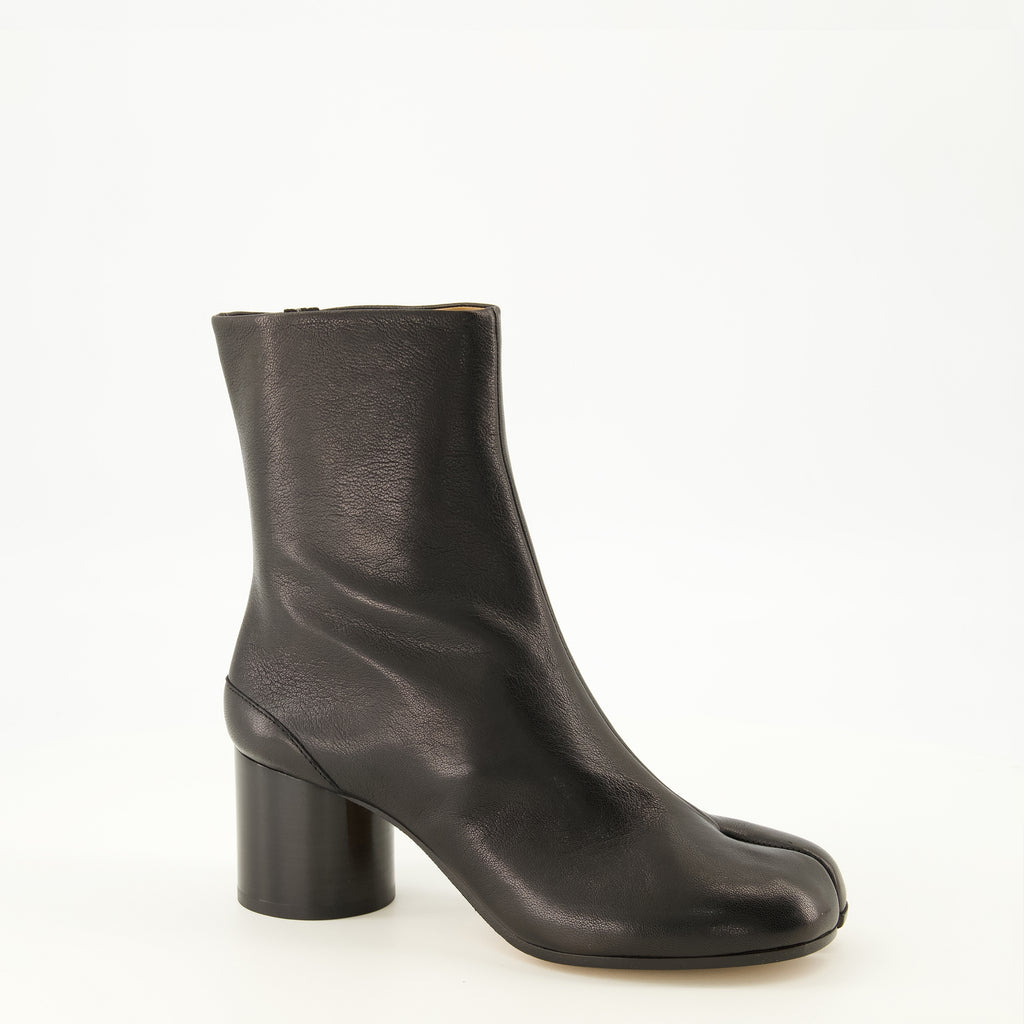 Bottines Tabi Leder Stiefeletten in Schwarz Maison Margiela Noir Femme
