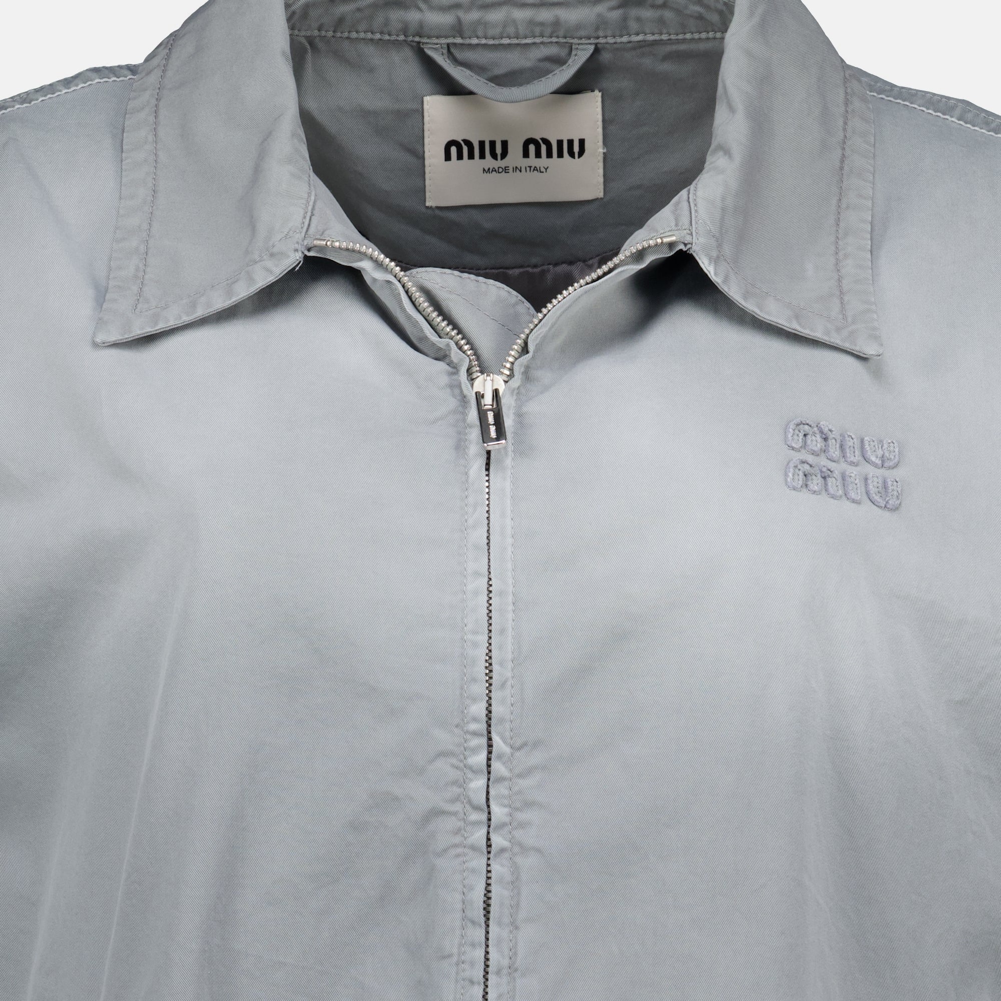 Vestes Blouson en sergé vieilli gris Miu Miu Gris Femme