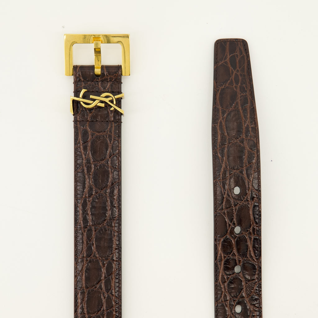 Ceintures Ceinture Cassandre en cuir crocodile Saint Laurent Marron Femme