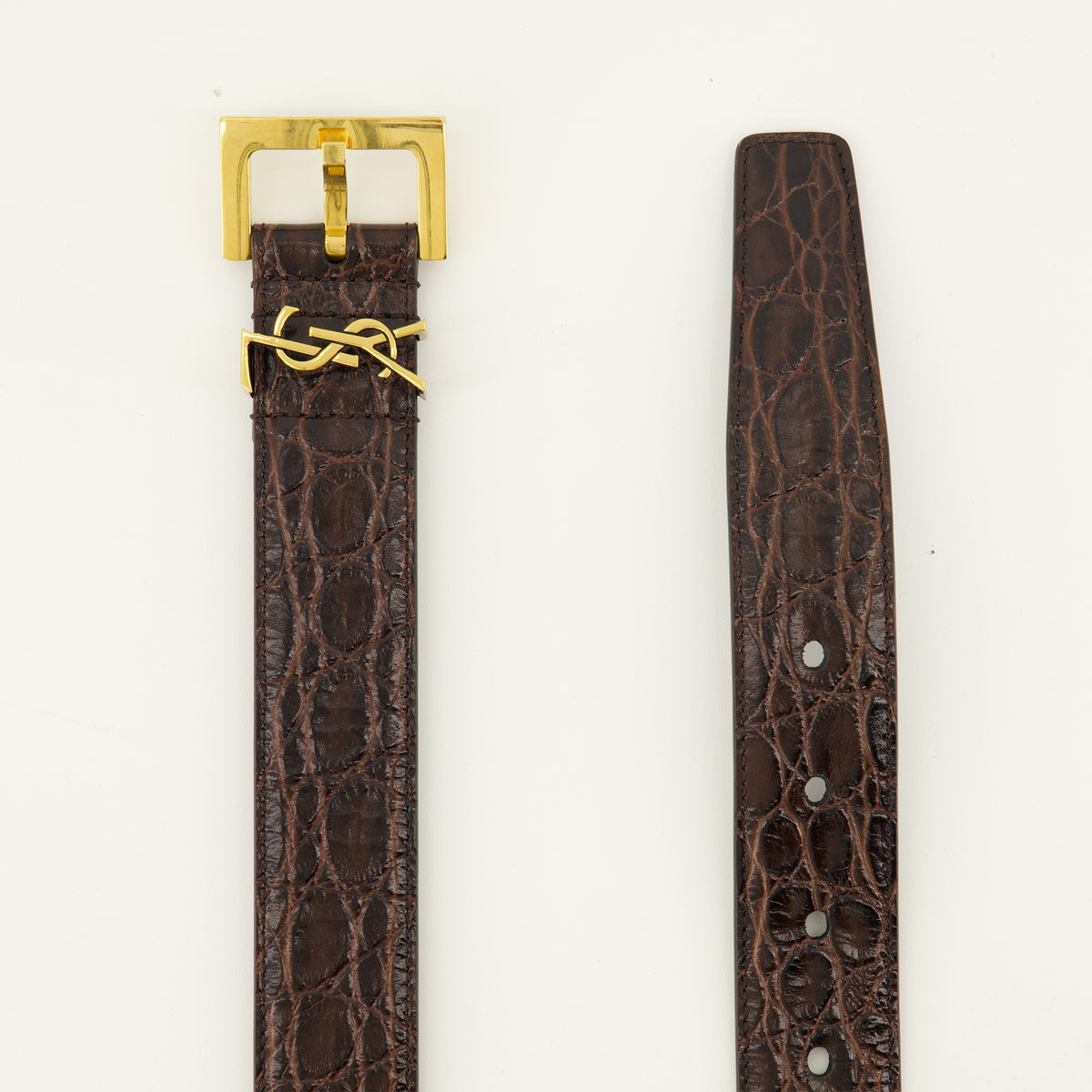 Ceintures Ceinture Cassandre en cuir crocodile Saint Laurent Marron Femme