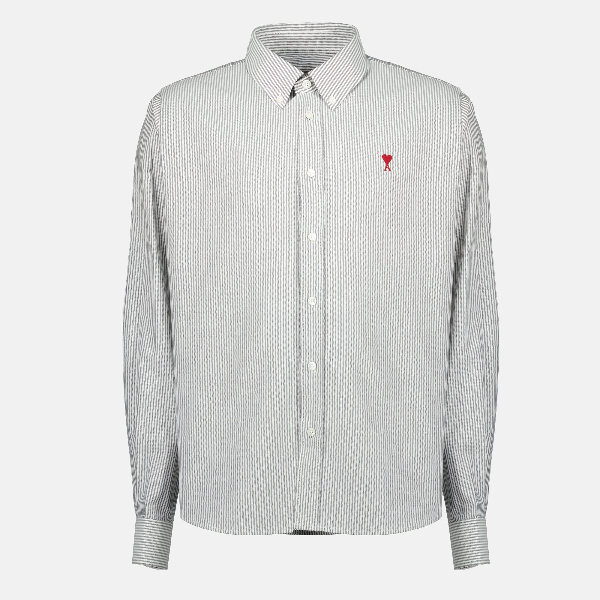 Imagem da camisa de riscas brancas Ami coração da marca Ami PARIS para Unisex - Temporada Outono-Inverno 2025 - Vista Frontal