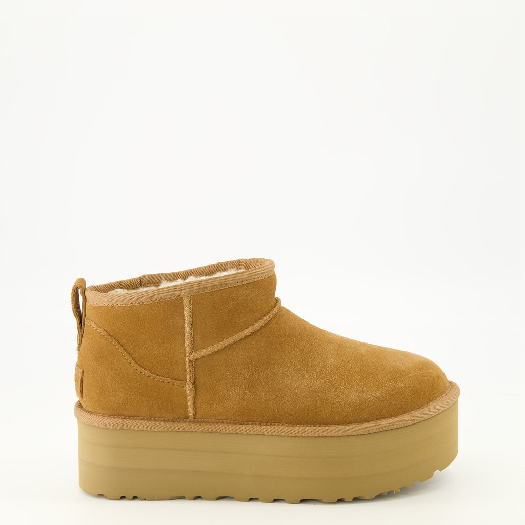 Bottines 갈색 클래식 울트라 미니 플랫폼 부티 Ugg Marron Femme