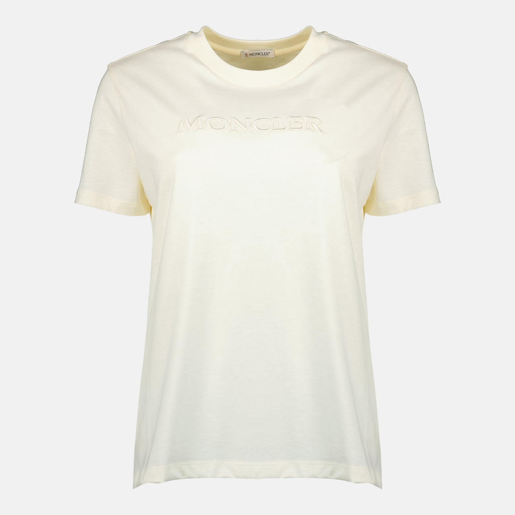 Immagine dell'articolo T-shirt bianca con logo ricamato del marchio Moncler per donna - Stagione Primavera-Estate 2026 - Vista frontale