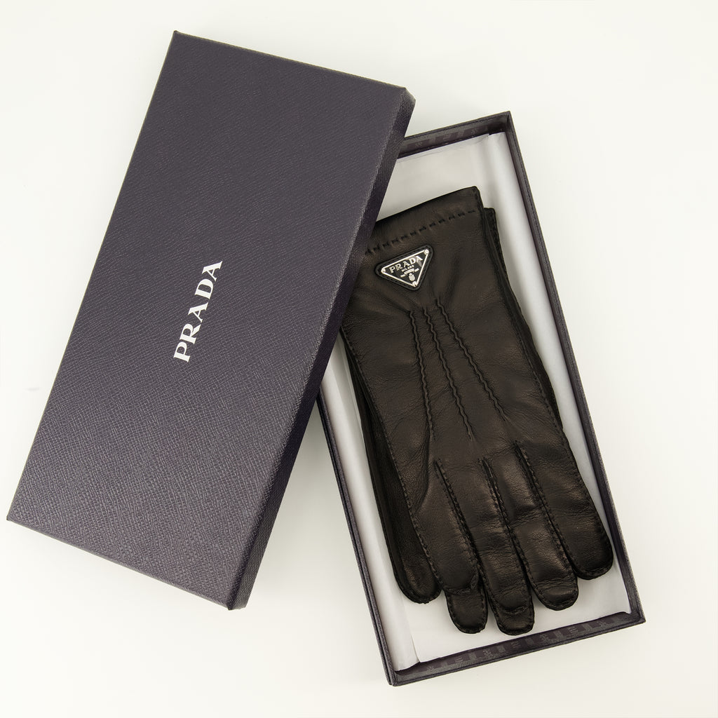 Écharpes, foulards et gants Schwarze Lederhandschuhe Prada Noir Homme