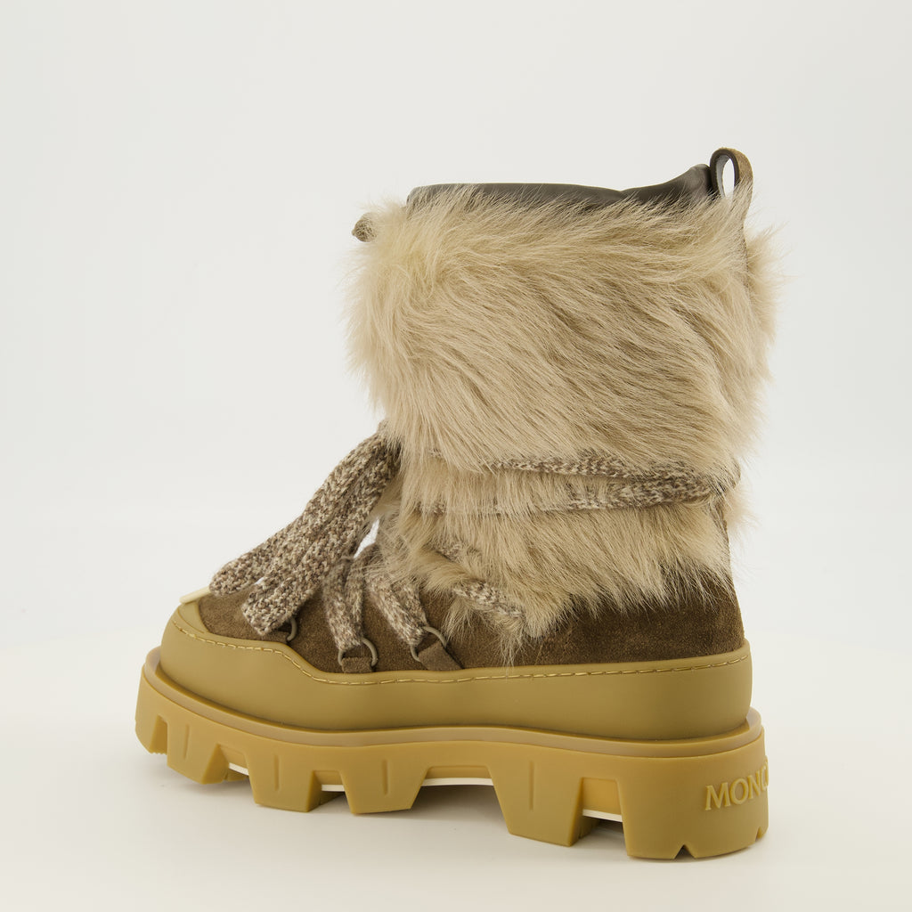 Bottes Bottines Peak en sherling Moncler Marron Femme