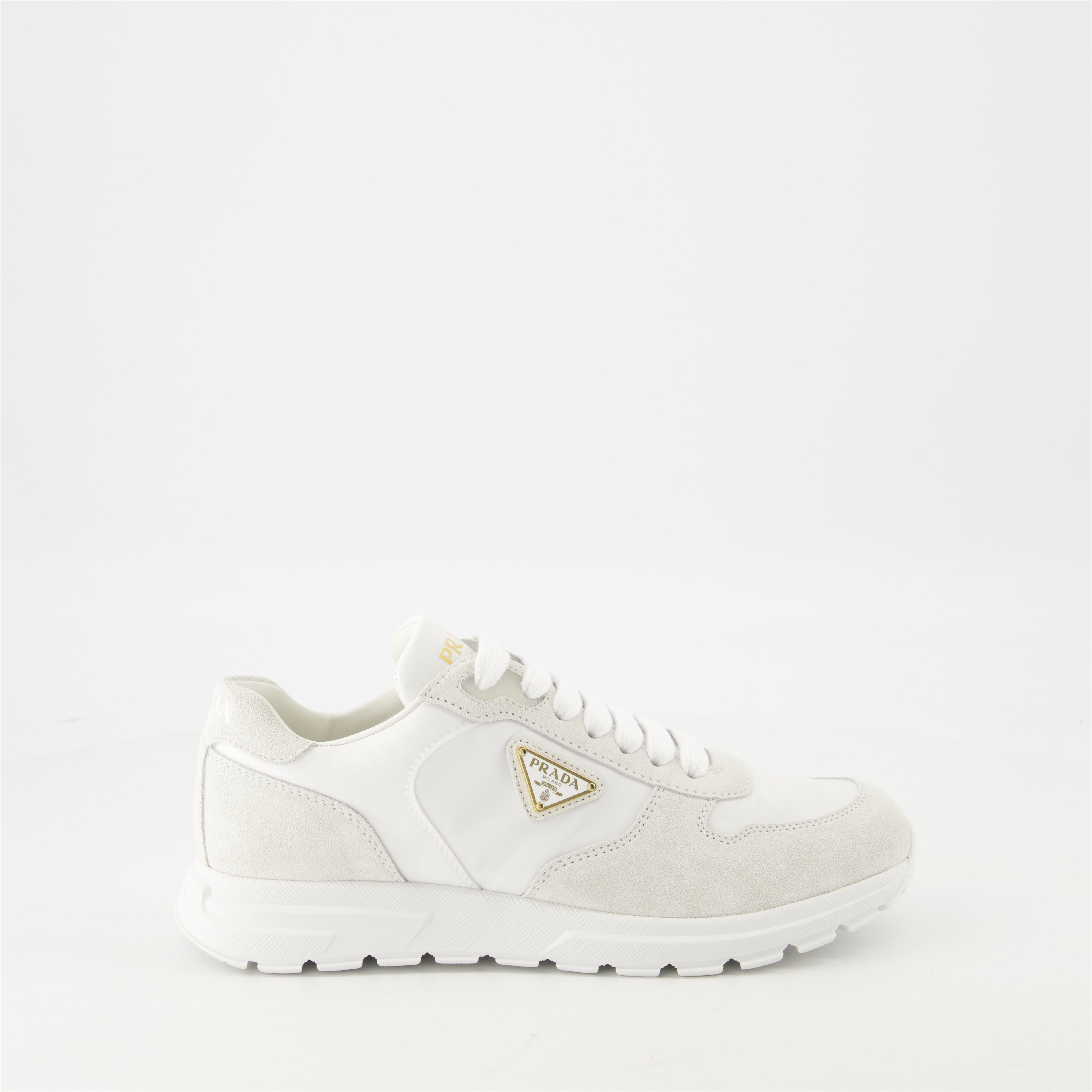 Baskets Baskets en nylon et cuir Prada Blanc Femme