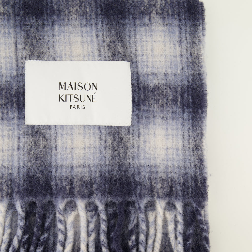 Écharpes, foulards et gants Écharpe à carreaux en alpaga Maison Kitsune Bleu foncé Homme