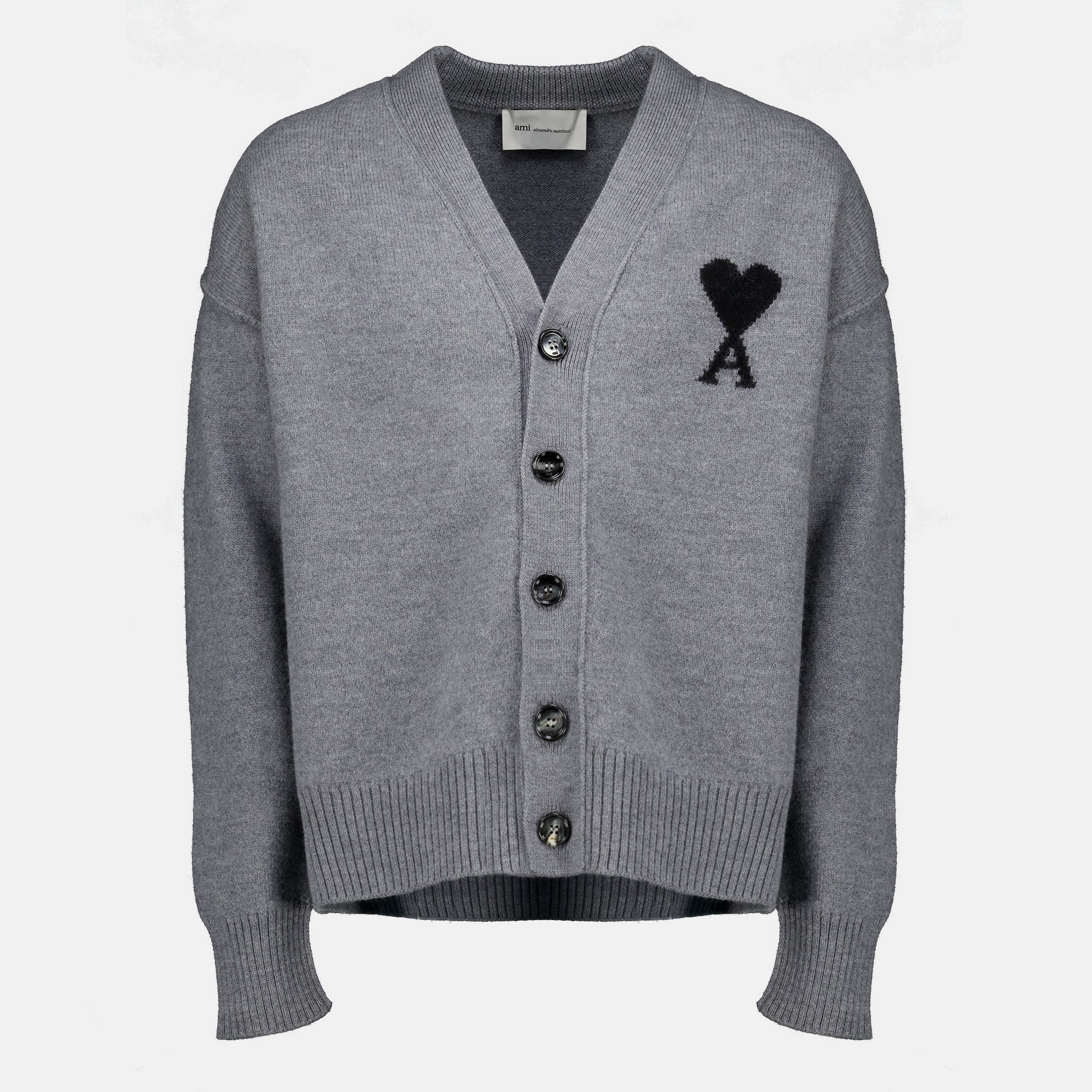 Maille Cárdigan AMI Corazón Gris en Lana Ami PARIS Gris Unisexe