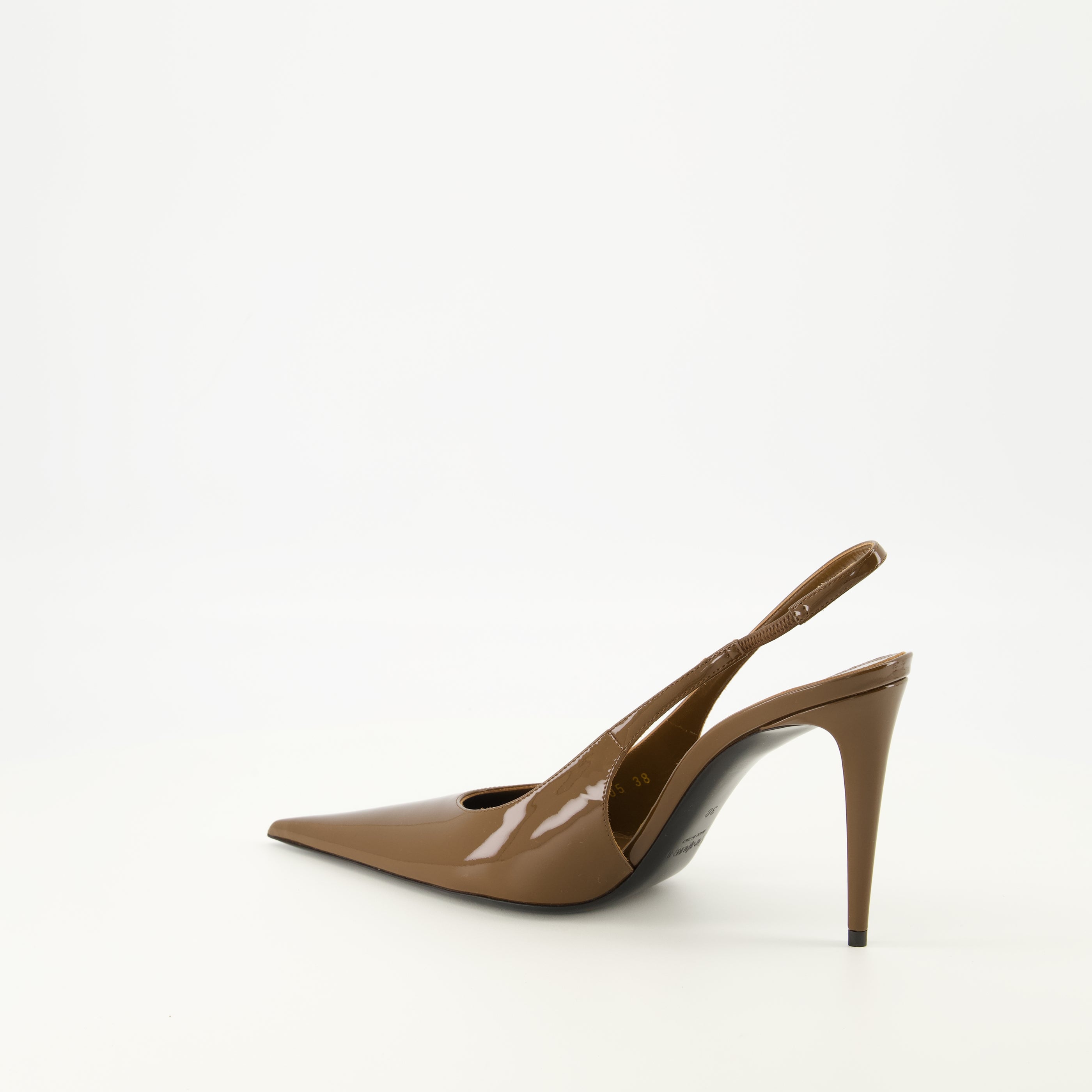 Chaussures ouvertes Guermantes Brown Patent Leather Slingbacks Saint Laurent Marron Femme