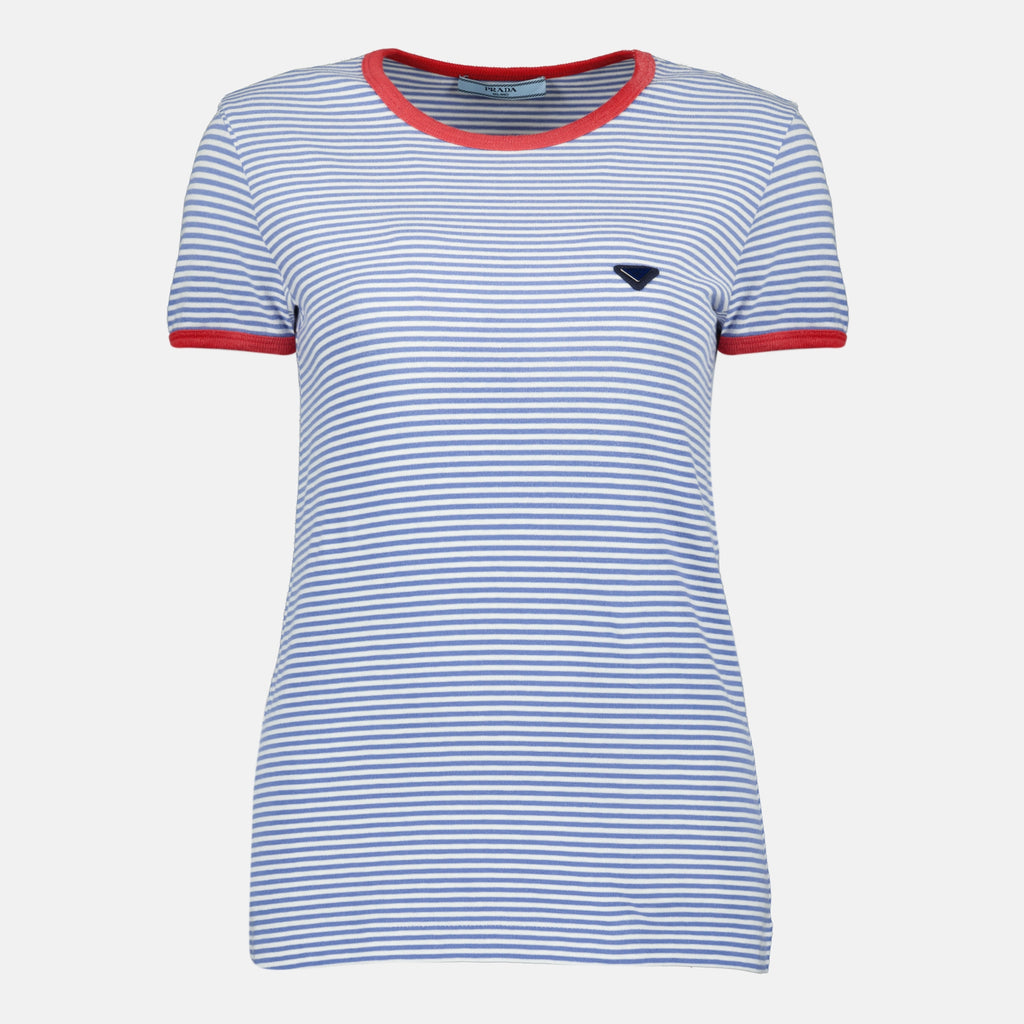 Imagem da t-shirt às riscas azuis da marca Prada para Senhora - Temporada Primavera-Verão 2026 - Vista Frontal