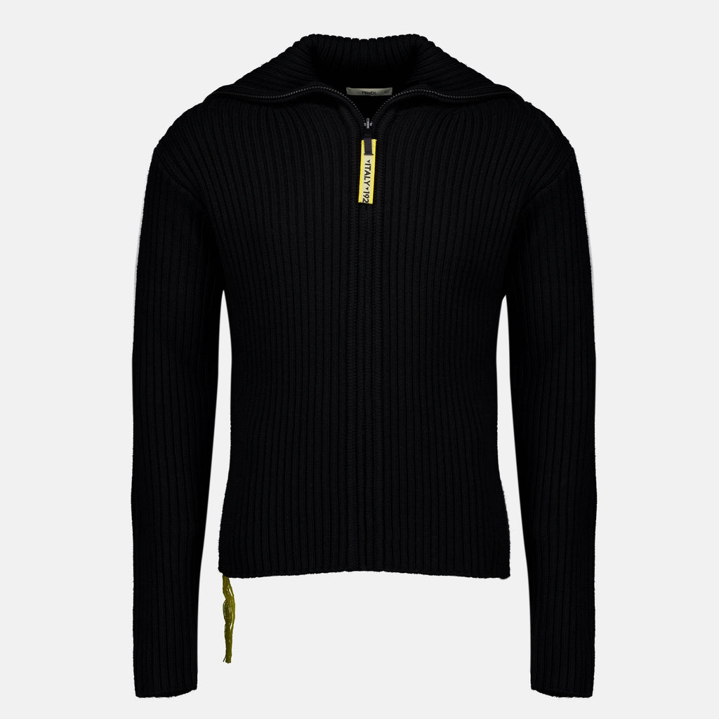 Maille ブラックジップカーディガン Fendi Noir Homme