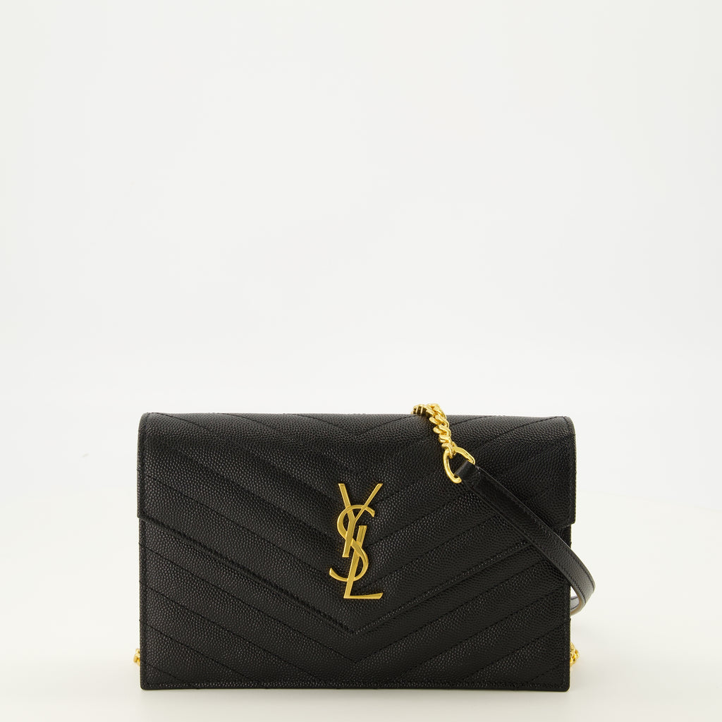 Sacs à main et épaule Monedero Cassandre con Cadena de Cuero Graneado Negro Saint Laurent Noir Femme