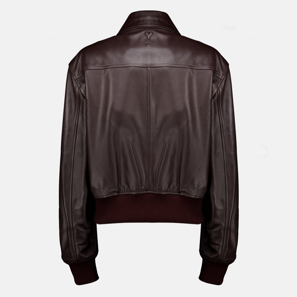 Manteaux Blouson en cuir bordeaux Ami PARIS Bordeaux Femme