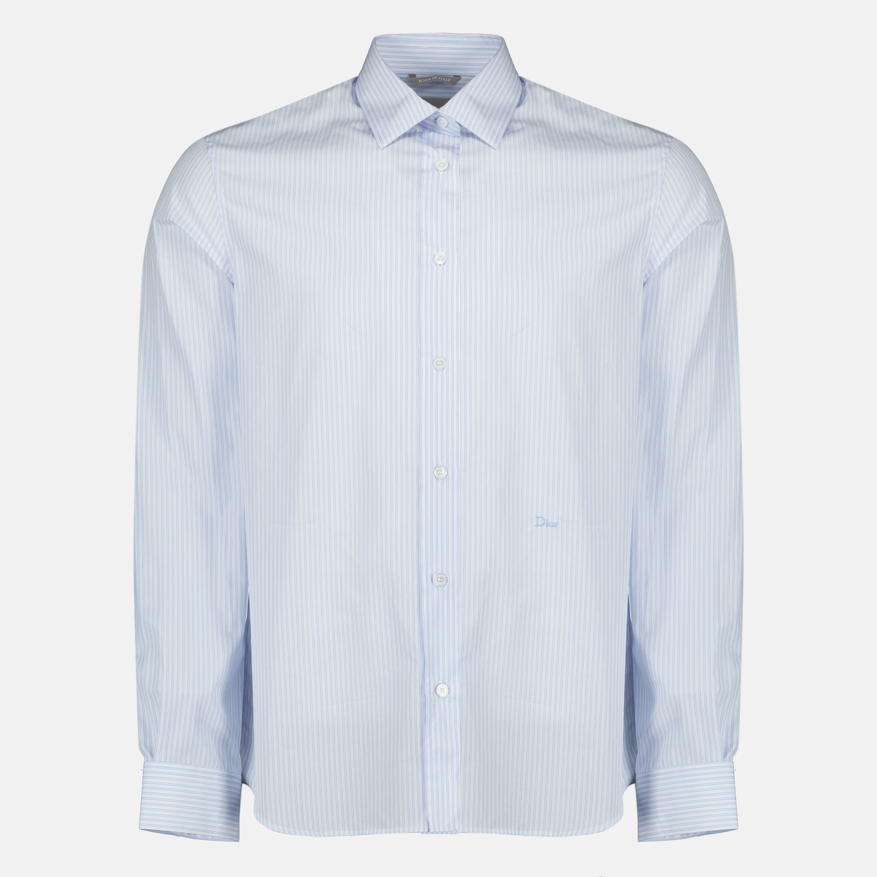 Image de l'article Chemise à rayures bleu clair en coton de la marque Dior pour Homme - Saison Printemps-Été 2026 - Vue de Face