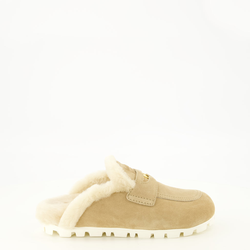 Chaussures ouvertes 베이지 퍼 뮬 Miu Miu Beige Femme
