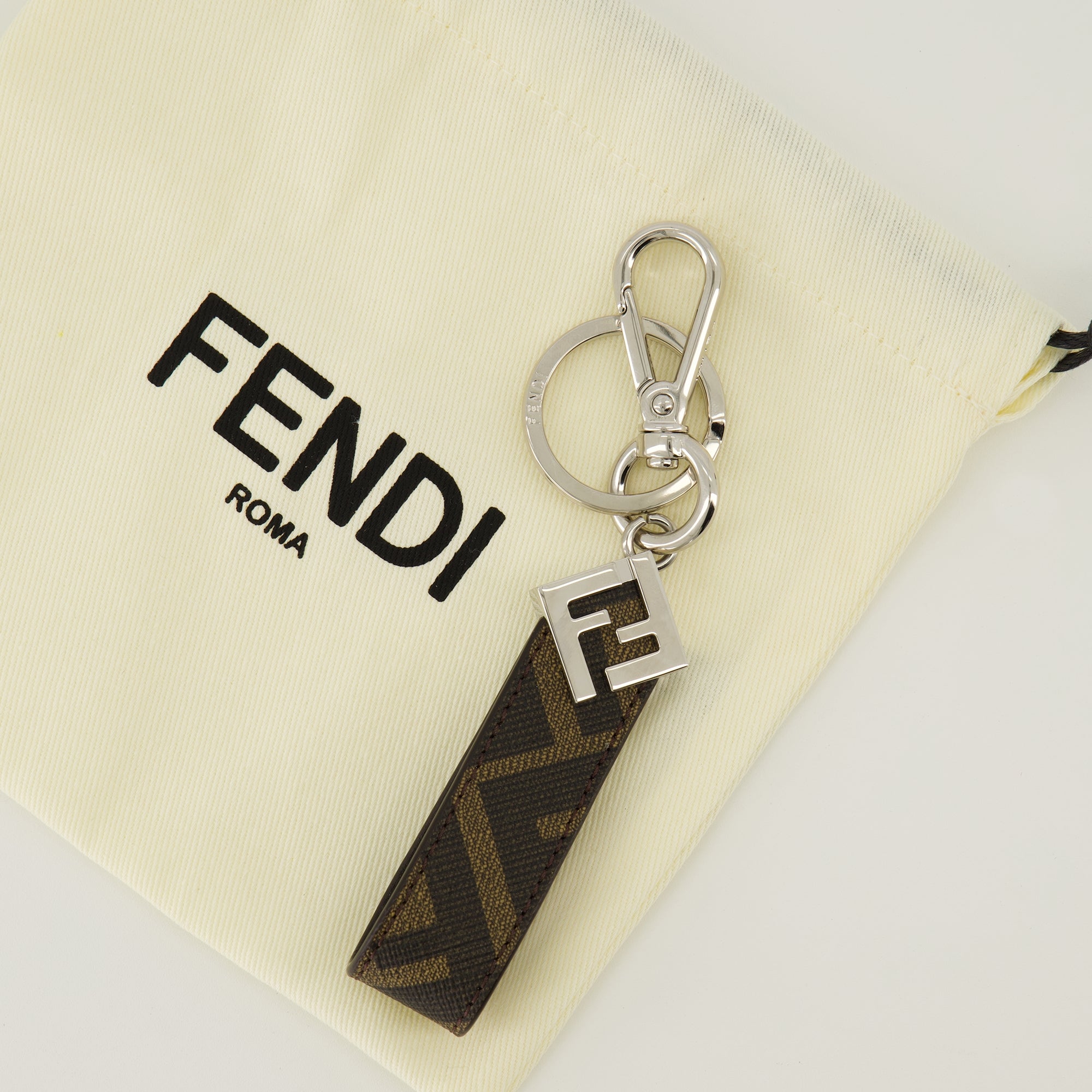 Image of the Squared FF brown keychain by Fendi for Men - Spring-Summer 2026 - Detailed View_2