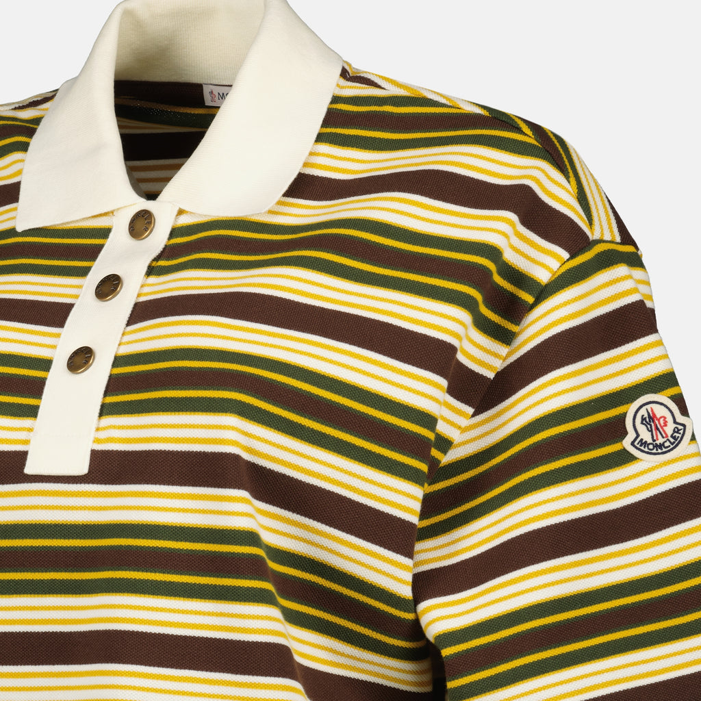 Polos Polo rayé en coton Moncler Marron Femme