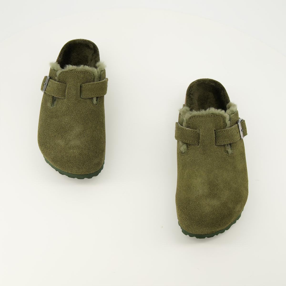 Chaussures ouvertes Kaki Fur Boston Mules Birkenstock Kaki Unisexe