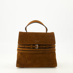 Image of the Tie Me Suede Bag by Moschino for Women - Fall-Winter 2025 - Front View
