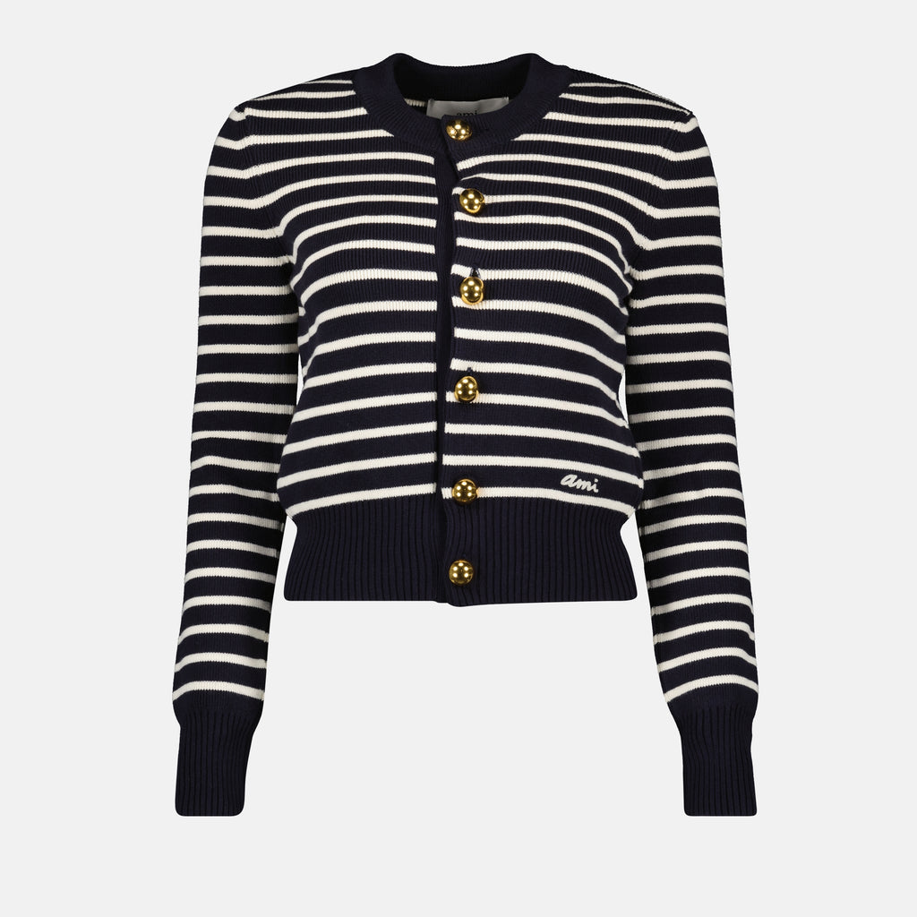 Maille Cardigan marinière Ami PARIS Bleu Femme