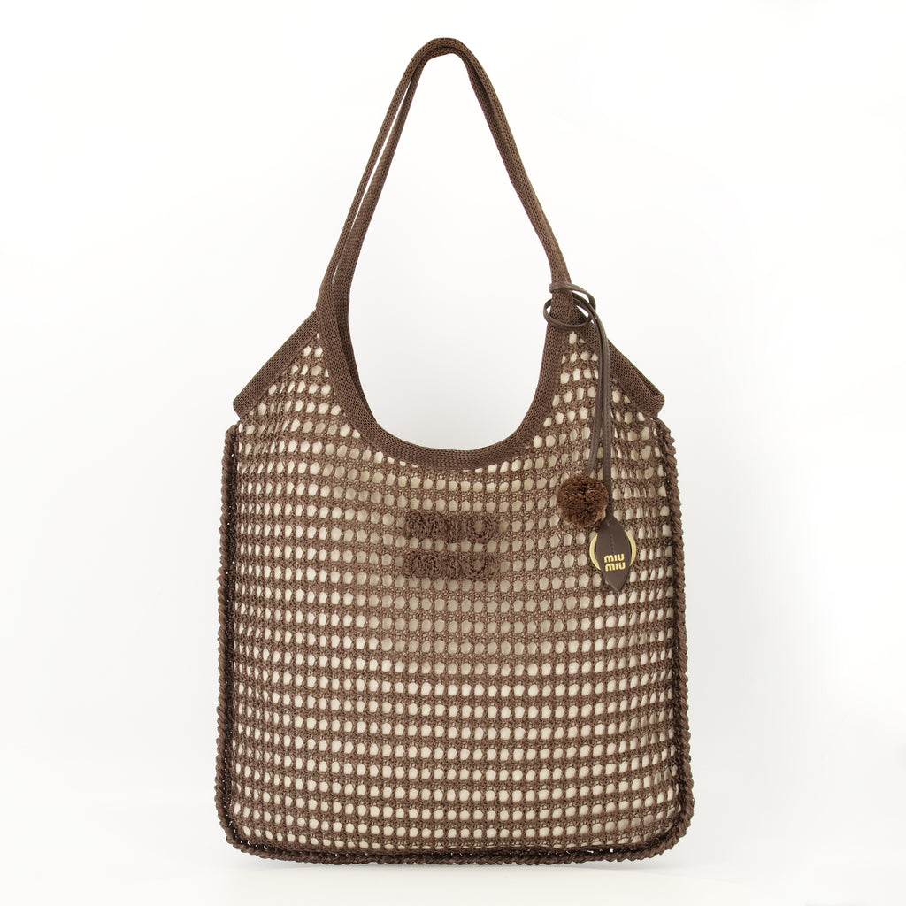 Sacs cabas Sac Ivy en raphia crochet marron Miu Miu Marron Femme