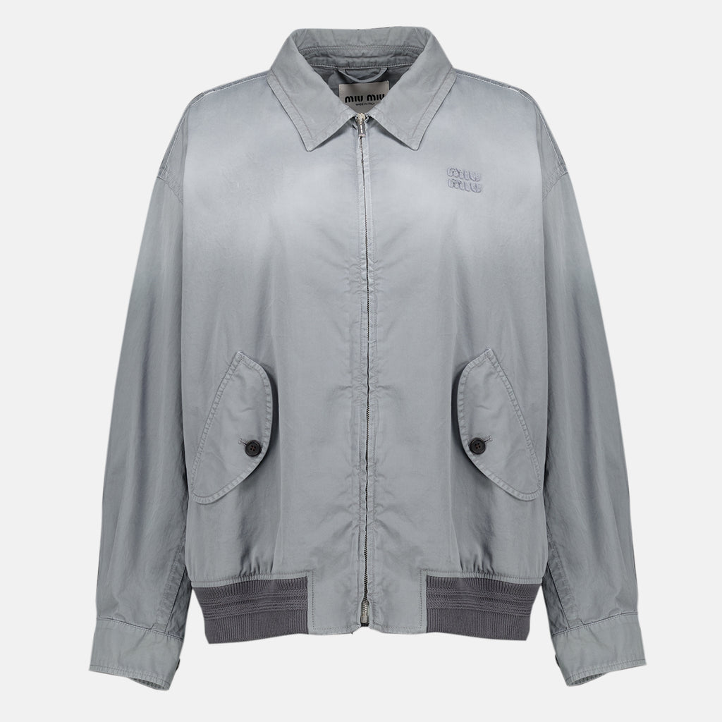Vestes Blouson en sergé vieilli gris Miu Miu Gris Femme