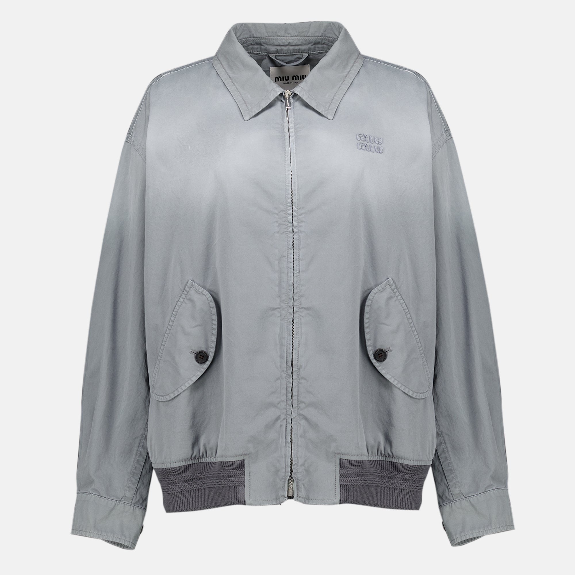 Vestes Blouson en sergé vieilli gris Miu Miu Gris Femme