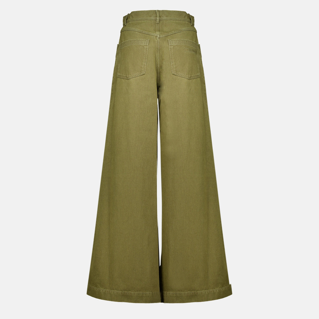 Pantalons Calças Bull de Algodão Kaki Max Mara Kaki Femme