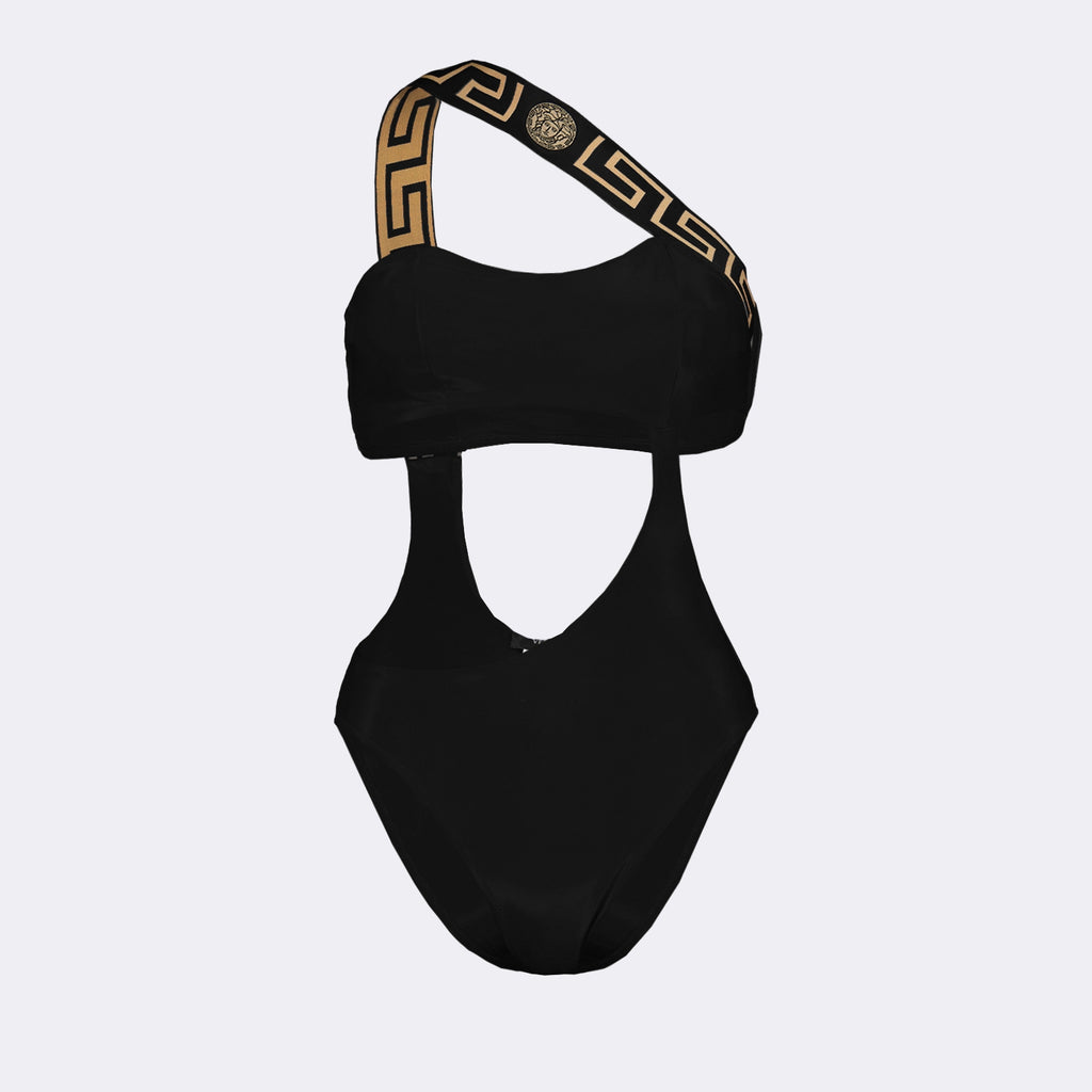 Beachwear Maillot de bain Medusa Greca asymétrique Versace Noir Femme