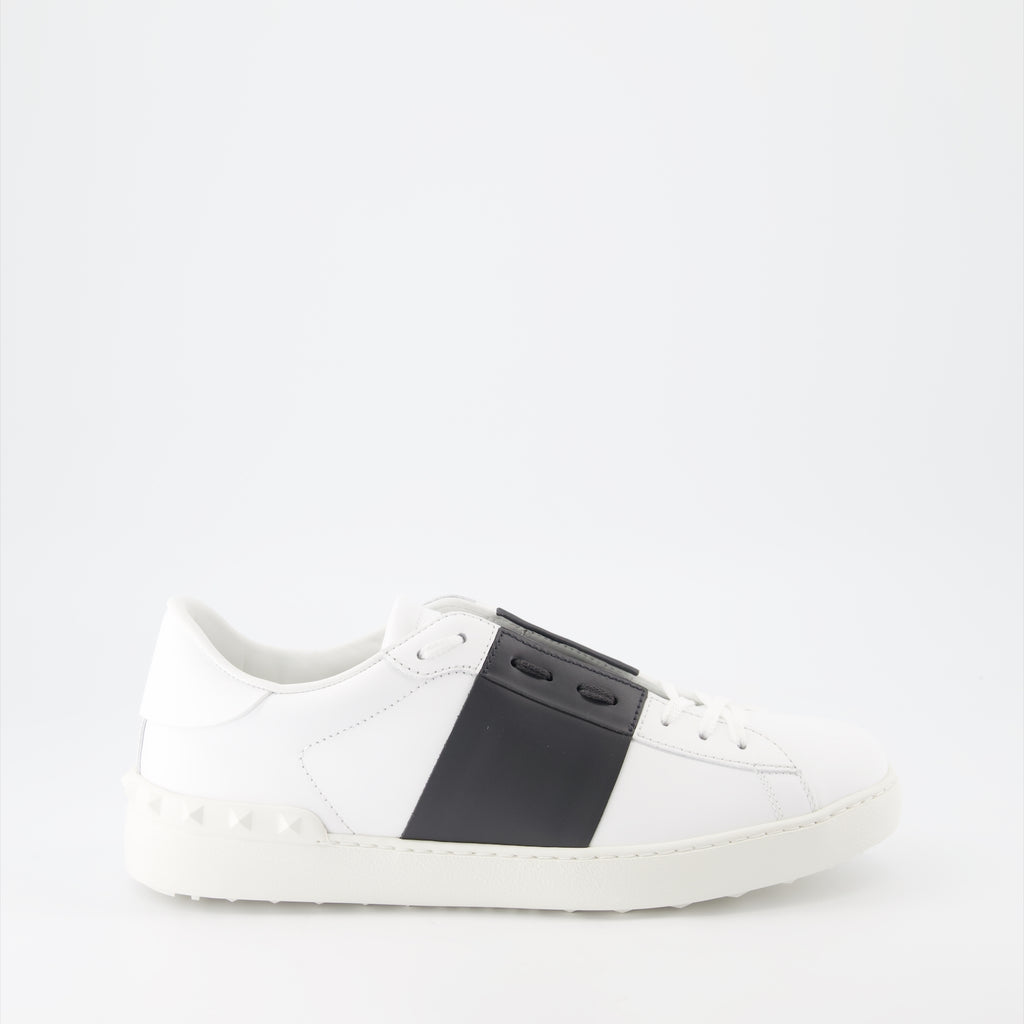 Baskets Sneakers Aperte Bianche e Nere in Pelle Valentino Garavani Blanc Homme