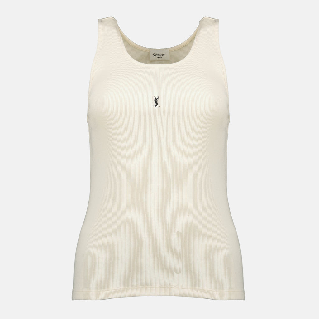 Immagine del top beige Cassandre del marchio Saint Laurent per donne - Stagione Primavera-Estate 2026 - Vista Frontale