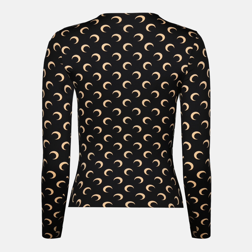 Image of the black and beige Jersey Moon Top by Marine Serre for Women - Fall-Winter 2025 - Back View