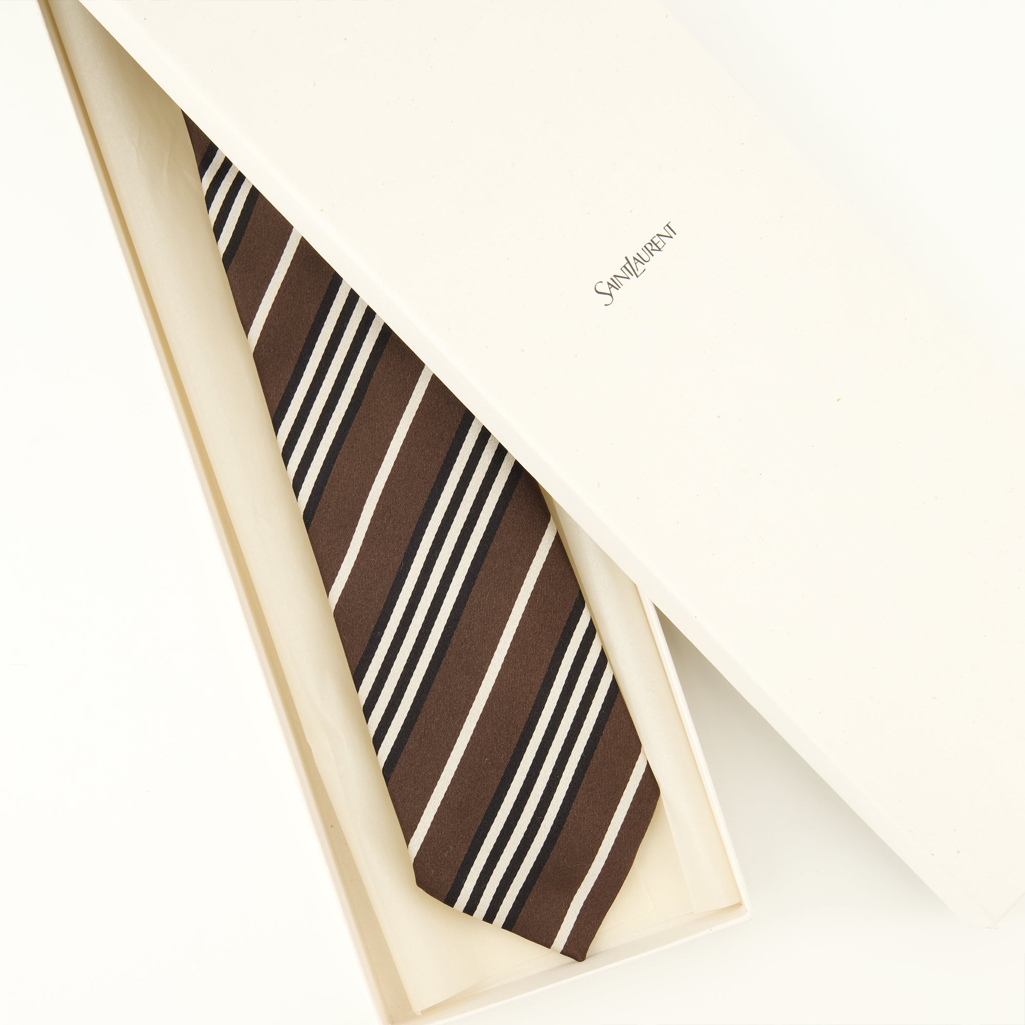 Écharpes, foulards et gants Gravata de Seda Listada Castanha Saint Laurent Marron Homme