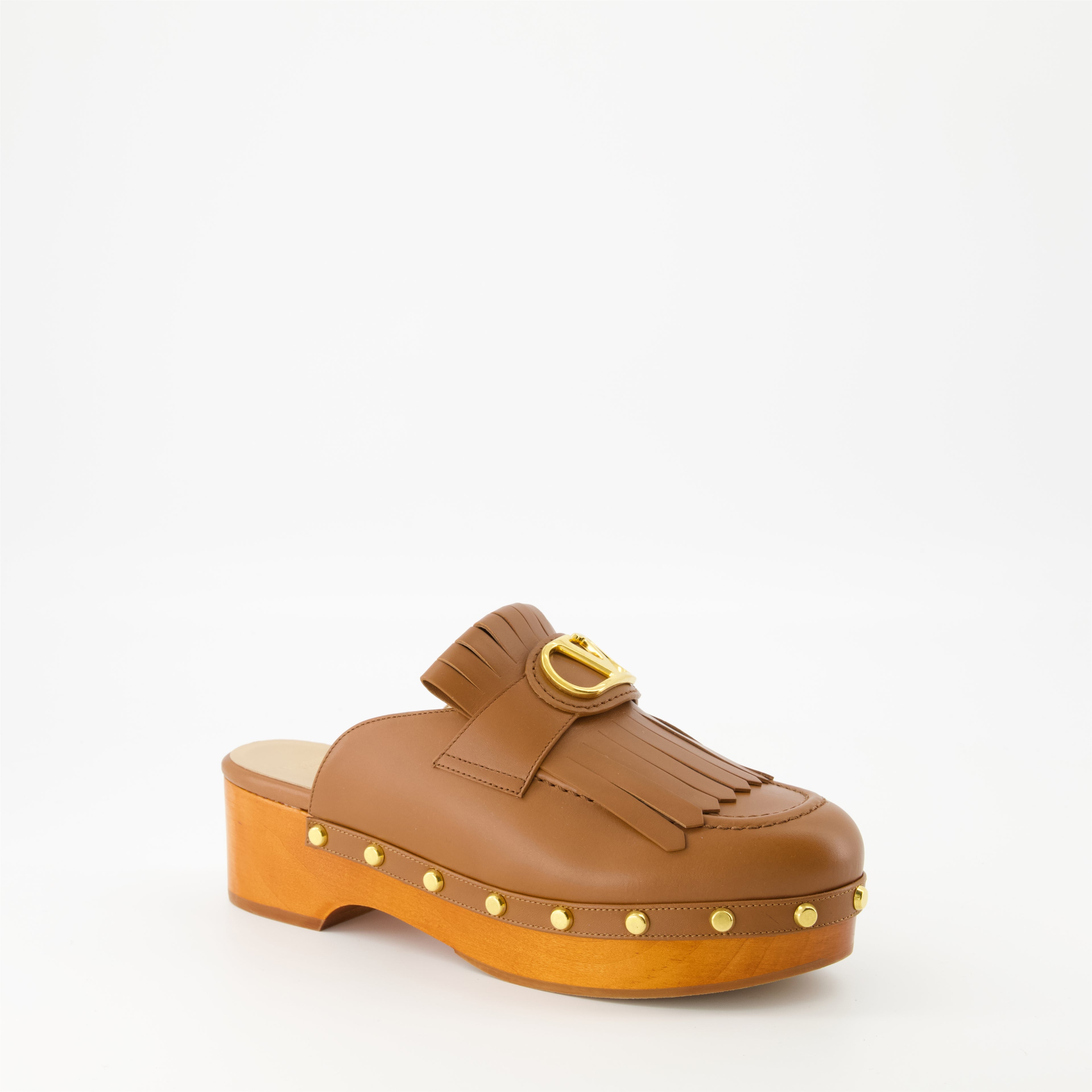 오픈 슈즈 VLogo 프린지 클로그 Valentino Garavani 갈색 Femme